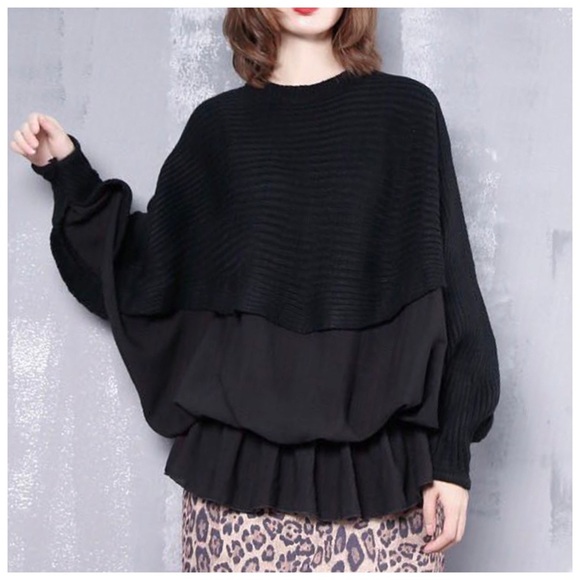 Oversize Puff Flowing Bat Wing Sweater Top - Picture 2 of 8